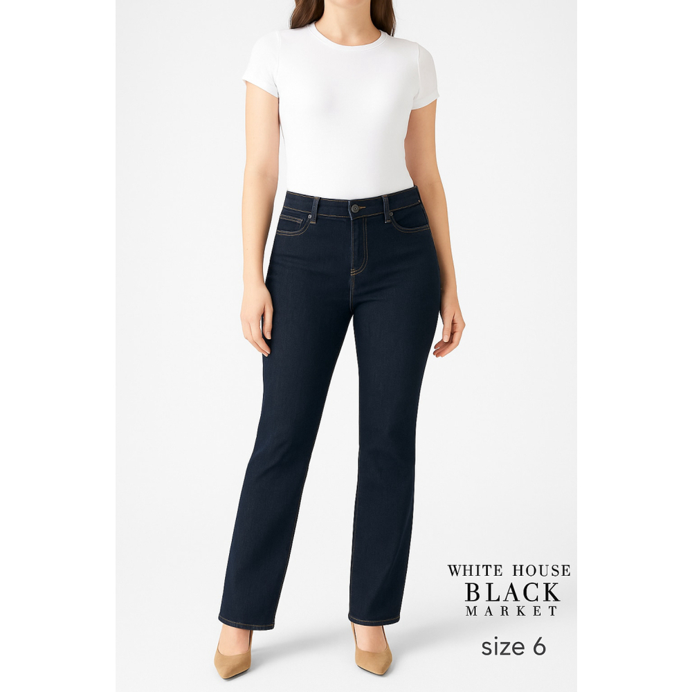 NWOT Women's White House Black Market Boot Cut Jeans Size 6 Reg. Dark Blue‎